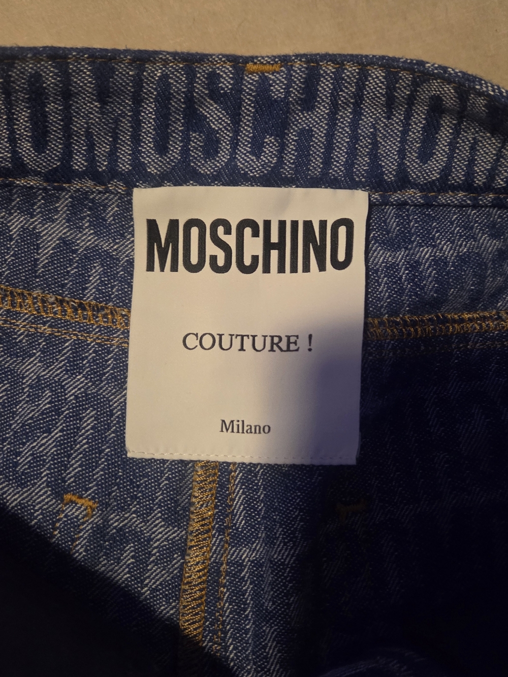 Moschino Logo Allover Denim Shorts in Blue - Picture 3 of 4